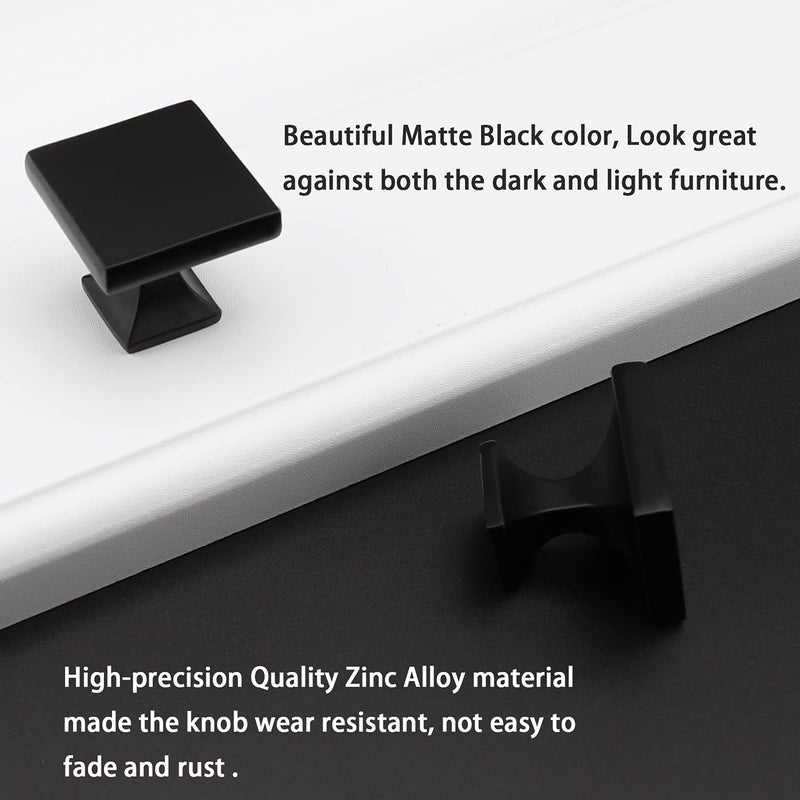 Peaha Kitchen Cabinet Knobs Black 25 Pack - PH6785BK Cabinet Drawer Knobs 1.1inch Width Square Knobs for Bathroom Cabinets Black Drawer Knobs Cabinet Hardware Black - Image 4